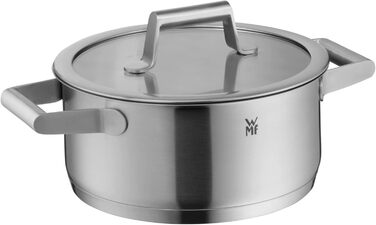 Набір каструль WMF Comfort Line для індукційних плит з кришкою з термоскла, Cromargan нержавіюча сталь, маркування об'єму, стійкий до подряпин, можна складати, без антипригарного покриття. Включає каструлю для тушкування 20 см