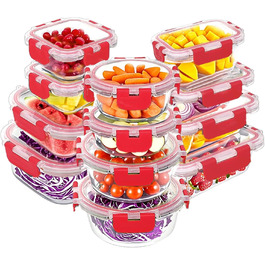 Набір контейнерів Verones 24 шт. з кришками, повітряний, скляний, для обіду, червоний