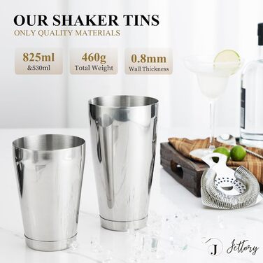 Boston Shaker Set – 10-Piece Stainless Steel Cocktail Shaker Set with Acrylic Base, Hawthorne Strainer, Ice Tongs, Bar Spoon, Jigger, Muddler – Perfect for the Home Bar (Silver)