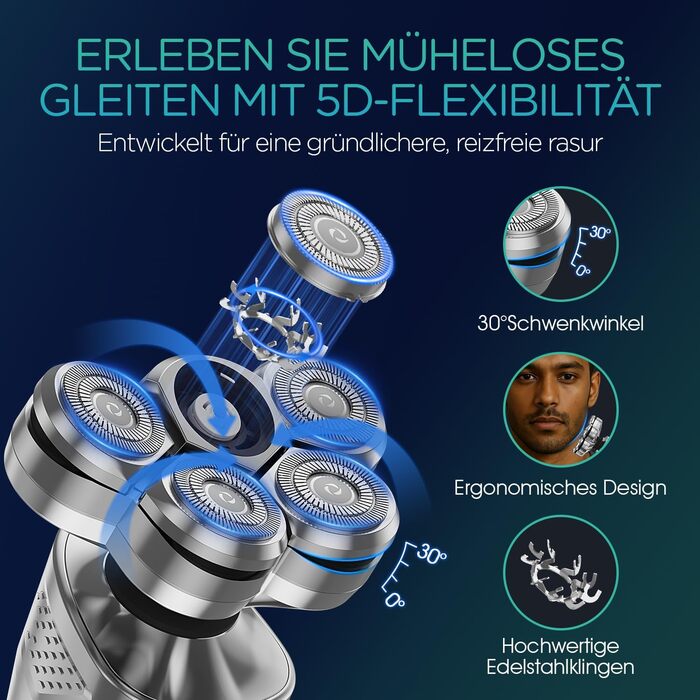 Електричний чоловічий верстат для гоління VOYOR TX500 (зелений) - 5D, мокрий/сухий, USB, LED дисплей, 150 хв роботи