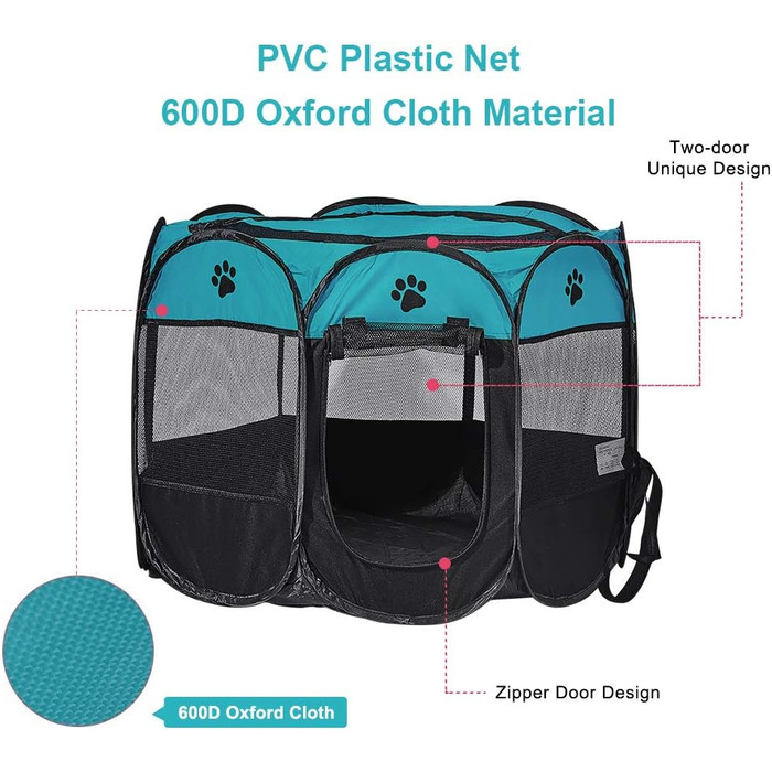 Клітка-манеж для собак та котів XianghuangTechnology, м'яка тканина, портативна, складана, діаметр 78,9 см x висота 58,9 см, блакитна