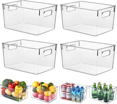KJIXYUNG Refrigerator Organizer Set, Transparent Storage Box Organizer Stackable, Organizer Boxes for Refrigerator, Pantry, Cupboard, Snacks, Cans, Kitchen - BPA-free 29x20x15.5CM