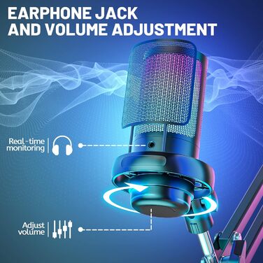 Професійний мікрофон-конденсаторний комплект, 192kHz/24 USB для геймінгу, стрімінгу, подкастингу, караоке. З поп-фільтром.