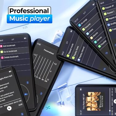 MP3 плеєр 64GB Bluetooth 5.3 HiFi без втрат, металевий корпус, вбудований динамік HD, сенсорне управління, диктофон для спорту (Чорний)