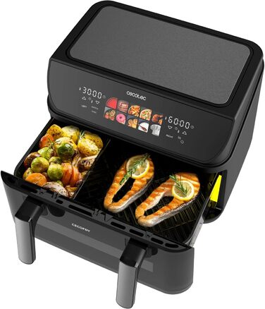 Фритюрниця без олії Cecotec Cecofry Grill Duoheat 8000 з грилем, 2200 Вт, 10 л, 8 меню, регулювання температури 80-200°C, цифровий дисплей, скло, для дієтичного харчування