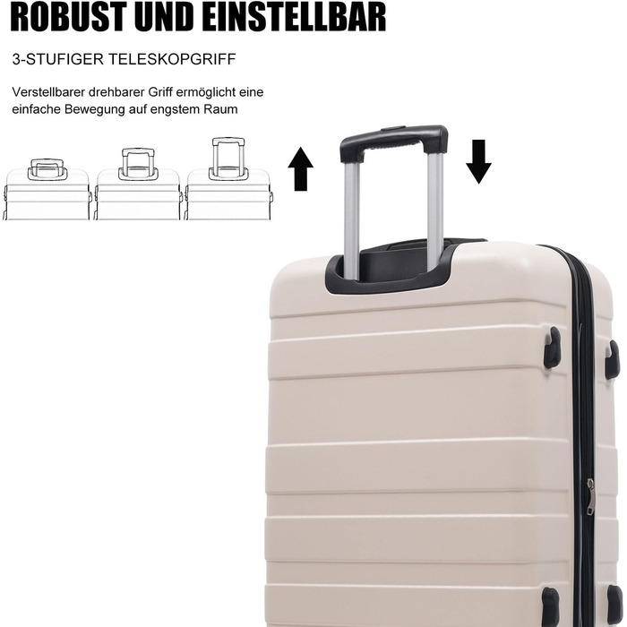 Набір валіз Merax 5 шт. (M-L-XL) з ABS-пластику, TSA-замок, розширювані, з сумкою та косметичкою, Бежевий + Чорний