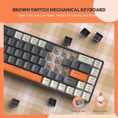 YINDIAO T8 Комплект ігрової клавіатури та миші RGB 60%, Механічна клавіатура TKL 68 клавіш, Миша з дизайном стільникового корпусу, до 6400DPI, для PC PS5, Сірий (Milchshake (Brown Switch))