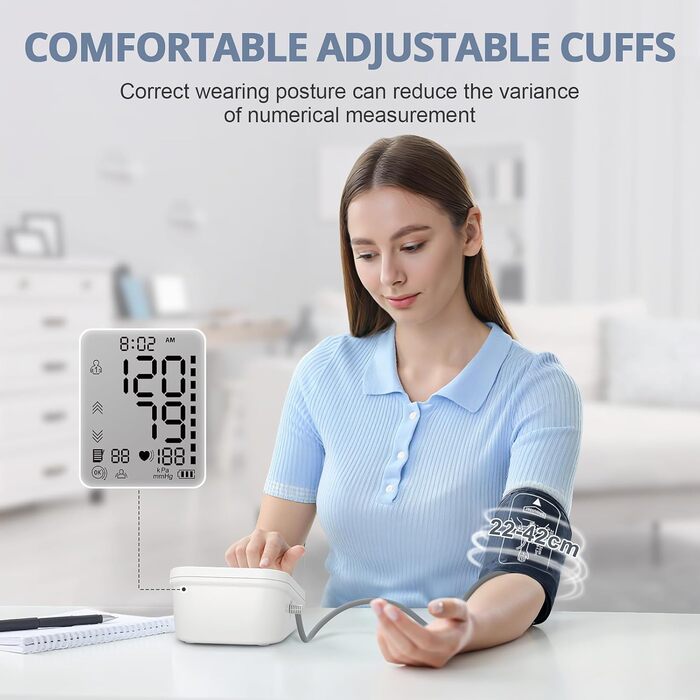 Автоматичний тонометр на плече з LCD-дисплеєм та регульованою манжетою (22–42 см), One-Touch, перловий колір