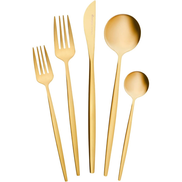 Karaca Orion Matte Gold 30-Piece Flatware Set for 6 People - Flatware, Knives, Forks, Dessert Forks, Stainless Steel, Dining Flatware, Tableware Set - Healthy and Hygienic, Modern Design