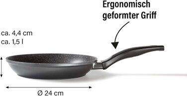 STONELINE Frying Pan - Induction-compatible pan with genuine stone particles coating, frying & universal pans made of aluminum cast, large pan (Grey, 24 cm)