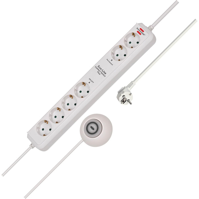 Мережевий фільтр Brennenstuhl Eco-Line Comfort Switch Plus 6-фазний з вимикачем (6 розеток, 2 постійні, 4 з вимикачем, підсвічений вимикач) білий