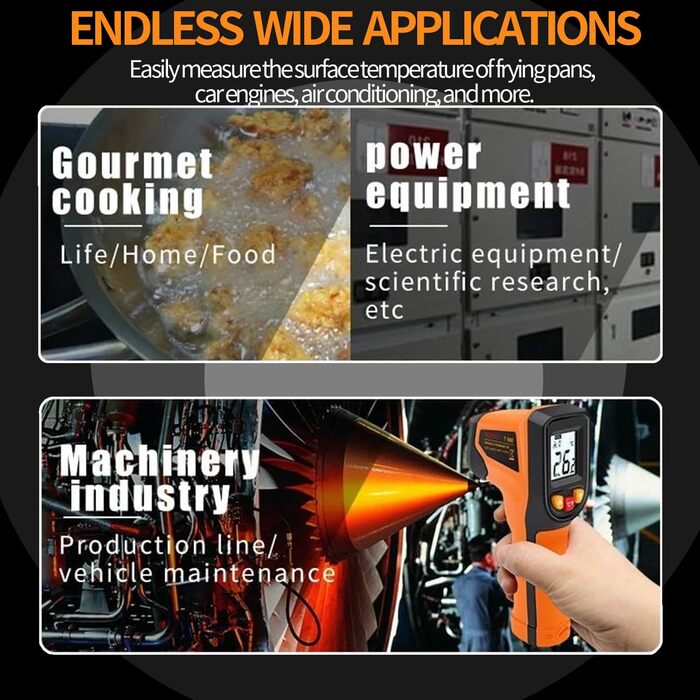 Інфрачервоний термометр, цифровий лазерний вимірювач температури -58°F~1112°F (-50°C～600°C) IR термопістолет (Не для людей). Ідеально підходить для приготування їжі, смаження, кухні, барбекю, м'яса, цукру, морозильної камери