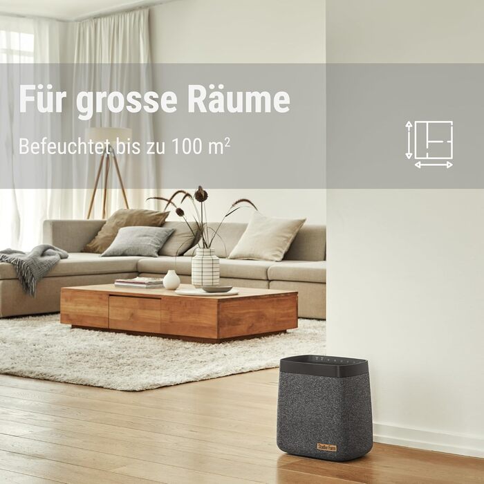 Зволожувач повітря Stadler Form Karl, тихий та потужний випарник для приміщень до 100 м², 4 режими зволоження, керування через додаток, чорний