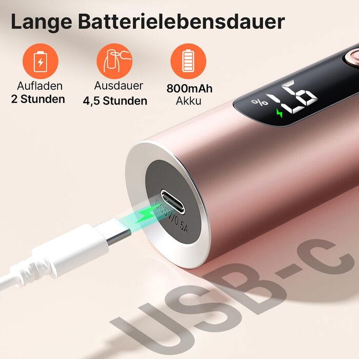 TOUCHBeauty Електрична пилка для нігтів: набір бездротовий, фрезер для манікюру та педикюру з LCD-дисплеєм, 5 швидкостей, тихий, пилозахисний, USB-зарядка (гель, акрил)