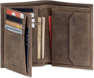 KORUTA Leather Wallet for Men with RFID Protection | Large Bifold Wallet with Coin Pocket | 13 Compartments | Genuine Leather Wallet for Men | Wallet Portmonee Brown