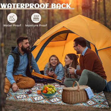 Килимок для пікніка SOMLAW вологостійкий, великий (200x200 см) для 4-6 осіб, з ручкою, Boho стиль, ідеальний для кемпінгу та пляжу