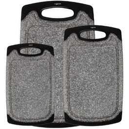 Набір з 3-х обрізних дощок Famiry: пластик, антиковзаюча поверхня, з ручкою, сафтові канавки, BPA-free, придатні для миття в посудомийній машині