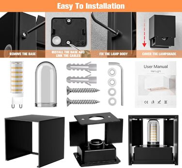 Настінні світильники YrgePowk 2 шт. з LED лампочками G9, IP65, 3000K, регульований кут освітлення, чорний