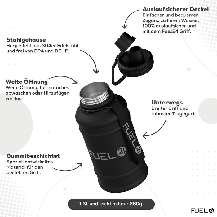 Extra Stark Stainless Steel Metal Water Bottle 1.3L & 2.2L - Leak-Proof & BPA-Free Stainless Steel Water Bottle - Robust Water Bottle Gym, Sports Stainless Steel Water Jug Bottle For Adults (1300 ml, Black)