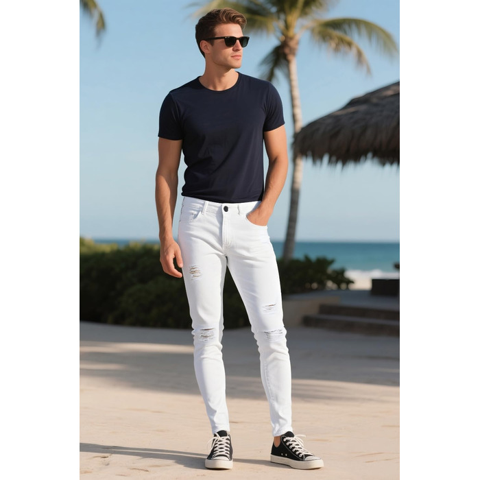 Чоловічі рвані джинси GINGTTO Skinny Stretch Slim Fit (білі, 28W/32L)