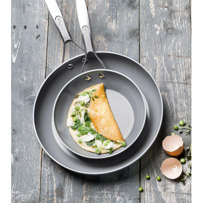 Набір сковорідок GreenPan Paris Pro: антипригарне покриття, кераміка, 20.3 см та 25.4 см, без PFAS, для посудомийної машини, сірий