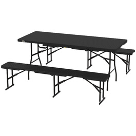 Outsunny 3-Piece Picnic Table and Bench Set, Folding, Plastic & Metal, Black
