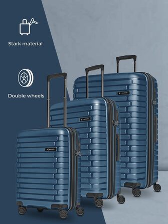 Чохол-валіза на колесах | Розширюваний середній валіза 45 x 25 x 66 см, 67-75 літрів | з поліпропілену, 4 подвійні колеса, TSA-замок (Колекція 04) | Колір: Navy Blue Metallic, Набір валіз (3 шт.)