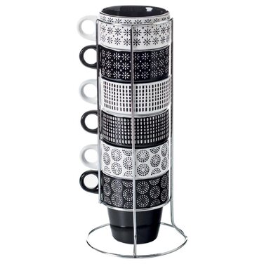 Набір келихів та тарілок Secret de Gourmet Ethnik (6 шт.) з емальованого стінглу, чорно-білий, 13x13x30 см