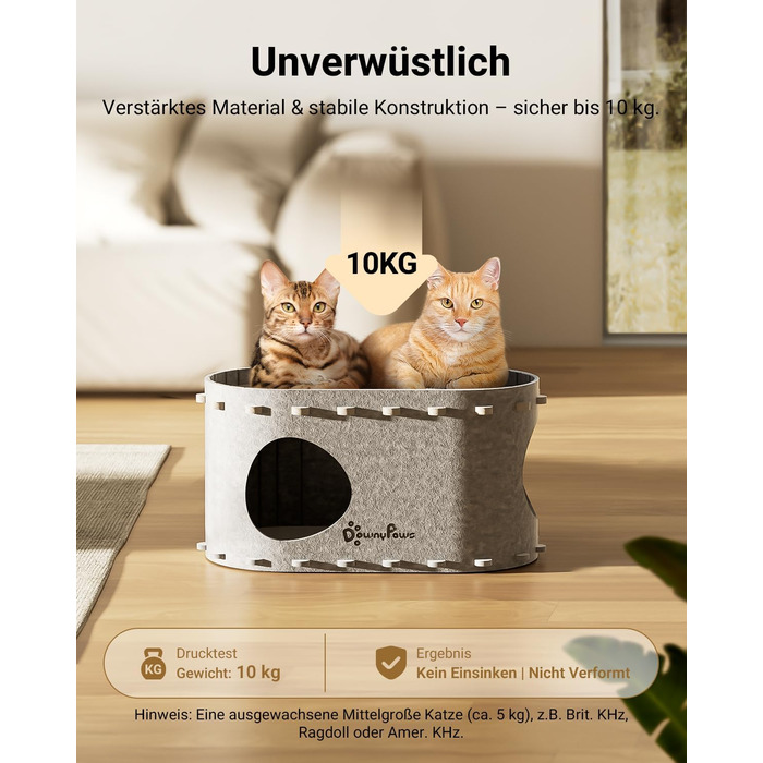 Будиночок для котів з фетру, лежанка для котів, будиночок-печеричка, 58 x 33 x 30 см, ігровий, зимовий, захист кігтів, сірий (один)