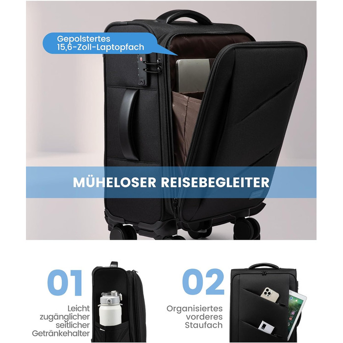 LOVEVOOK Рюкзак ручної поклажі 30-40L, розширюваний, для ноутбука 17 дюймів, чорний, антикрадійний, для подорожей