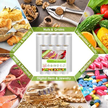 Vacuum Bags, Glovios 9 Rolls Vacuum Sealer Bags, 28/20 x 300cm Vacuum Bags for Food, Vacuum Sealer Film Bags, Vacuum Bags for Vacuum Sealer, Foil Sealing Machine, Cookable and Sous Vide