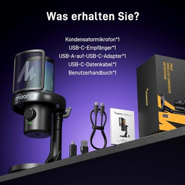 Мікрофон MAONO DM40 Pro бездротовий для ПК з RGB-підсвіткою та ШІ-зміною голосу, шумозаглушення, для геймінгу, подкастингу, стрімінгу, чорний