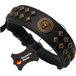 Нашийник для собак MICHUR Diego з натуральної шкіри, з декоративним левовим головою та заклепками, розмір 61-68,5 см