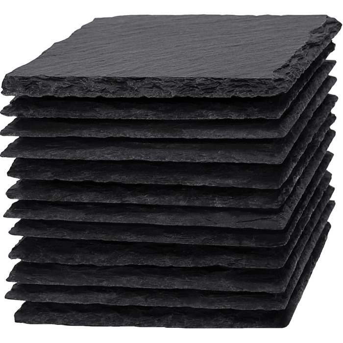 WEWINK PLUS Drink Coasters for Beverages, 4 Inch, Black Slate, Rustic Coaster with Scratch-Resistant Back, for Bar, Gifts, Crafts, Kitchen, Home Decoration, 12 Pieces