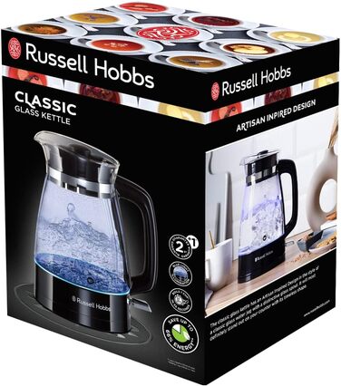 Електричний чайник Russell Hobbs 26080-70 з скляною колбою та LED-підсвіткою, 1.7 л, 2400 Вт
