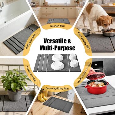 Килимок сушильний для посуду KitchenRaku з діатоміту, швидковисихаючий, 40x60 см, темно-сірий, ромбовидний візерунок