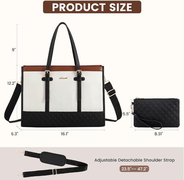 Сумка для ноутбука LOVEVOOK жіноча, сумка-шопер для роботи, університету, офісу 15.6 дюймів, коричнево-чорно-біла