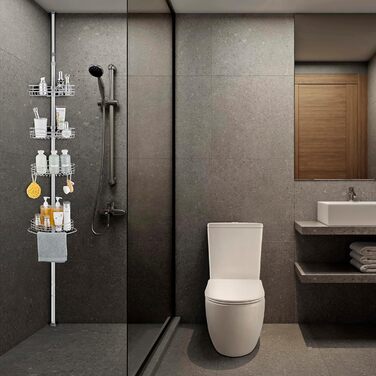 DUFU Кутовий полиця для душу з 4 кошиками, металева, регульована висота 73-265см, без свердління, антиковзаюча, сіра