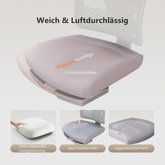 Офісне крісло Newtral MAGICH-PRO з підніжкою, ергономічне, з динамічною підголівником та поперековою підтримкою (сірий)