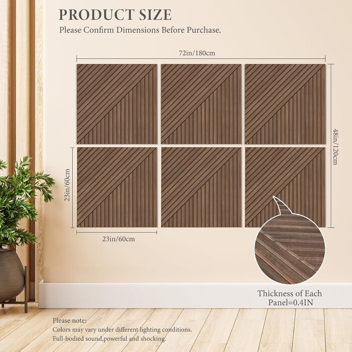 Акустичні панелі JBER (6 шт), самоклеючі звукопоглинаючі стінові панелі для офісу, студії та дому, 180 x 120 см, колір тик