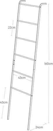 Yamazaki 2813 TOWER Leaning Clothes Rack, Black, Steel/Wood, Minimalist, 45 x 24 x 160 cm