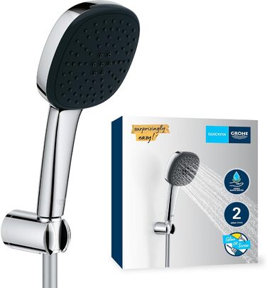Душова лійка GROHE Vitalio 110, водозберігаюча, 8 л/хв, 2 струмені, регулюється, універсальне підключення, захисний силіконовий кільце, кругла, хром, 26397001 (Набір ручної лійки)