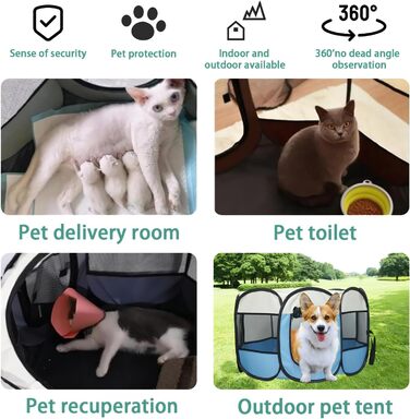 Клітка-загон для собак та котів, портативна, складна, для дому та вулиці, з дверцятами та блискавкою, Pop-Up, для кемпінгу