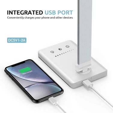 LED лампа настільна дитяча з регулюванням яскравості, 5 кольорів, 10 рівнів, захист очей, сенсорне керування, складана, з акумулятором 2500mAh, срібна