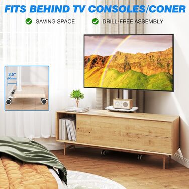 Мобільна тумба під телевізор з поличкою, поворотна, регульована по висоті, 27-60 дюймів, до 40 кг, VESA 400x400 мм (Бежевий)