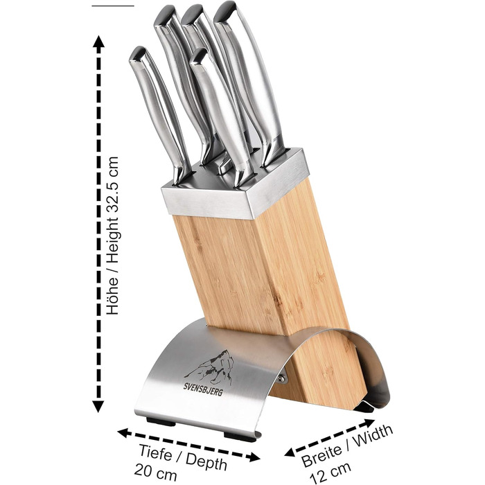 Набір кухонних ножів SVENSBJERG з підставкою: 5 професійних ножів з нержавіючої сталі, бамбукова підставка, сучасний дизайн, SB-MB101-KS101