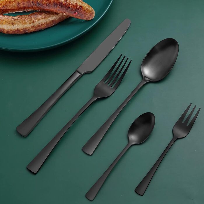 Bestdin Cutlery Set, 6 Persons, 30-Piece Stainless Steel Cutlery Set, Matte Black, Dining Cutlery Set with Knife, Fork, and Spoon, High-Quality Stainless Steel, Dishwasher Safe.