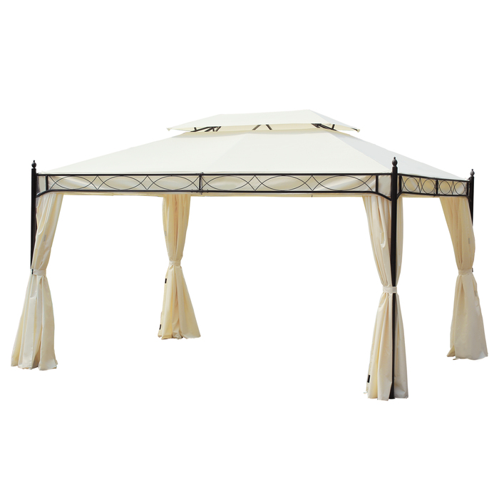 Outsunny Luxury Gazebo Garden Gazebo 3x4 m Cream, Party Tent Event Tent Garden Tent Pagoda for Garden & Terrace