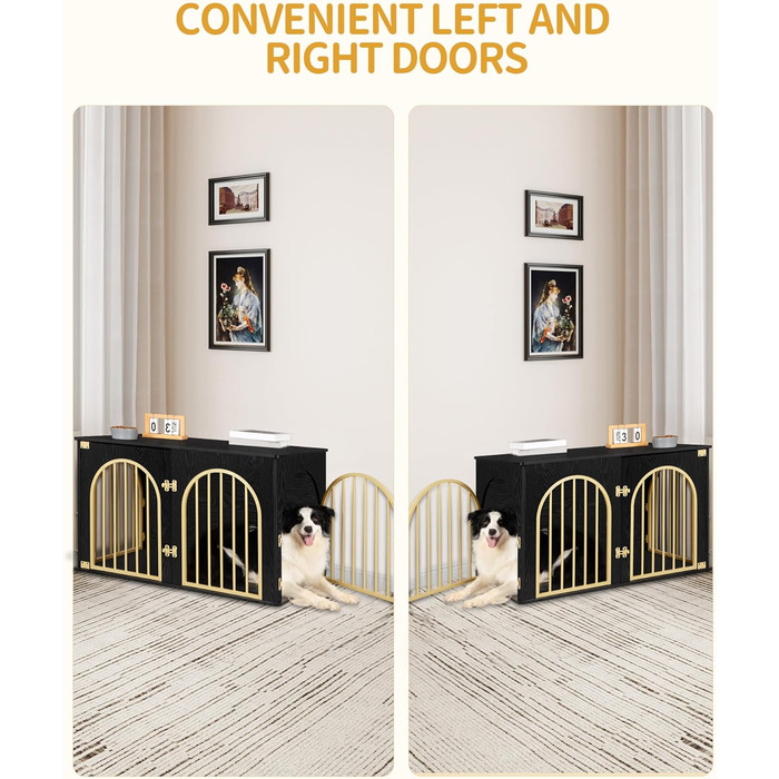 Клітка для собак Hzuaneri, 100 см, з 3 дверцятами, сучасний дизайн, для дому, чорне золото, DFC84101B