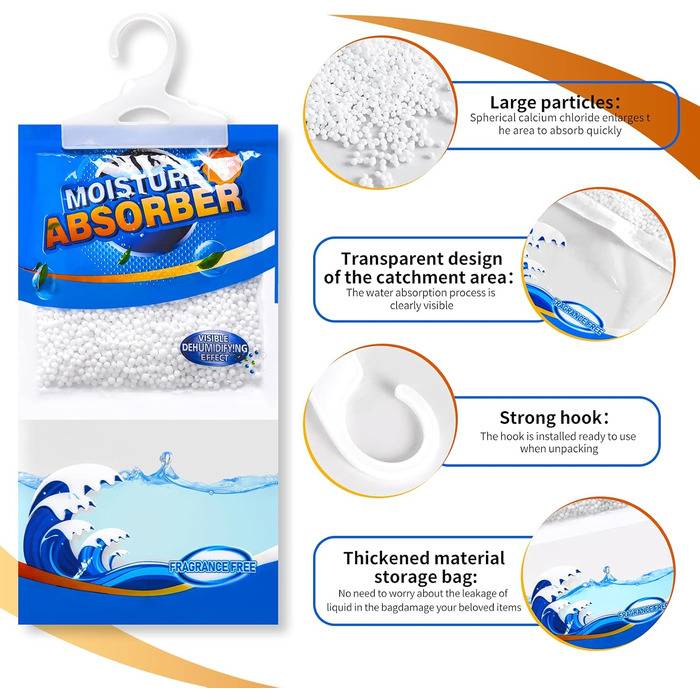 ZSZMFH 15-Piece Moisture Absorber Hanger Bags, Fragrance-Free Humidity Packs, Hanging Closet Dehumidifier Bags, Moisture Absorber Packets, 220g/Pack.